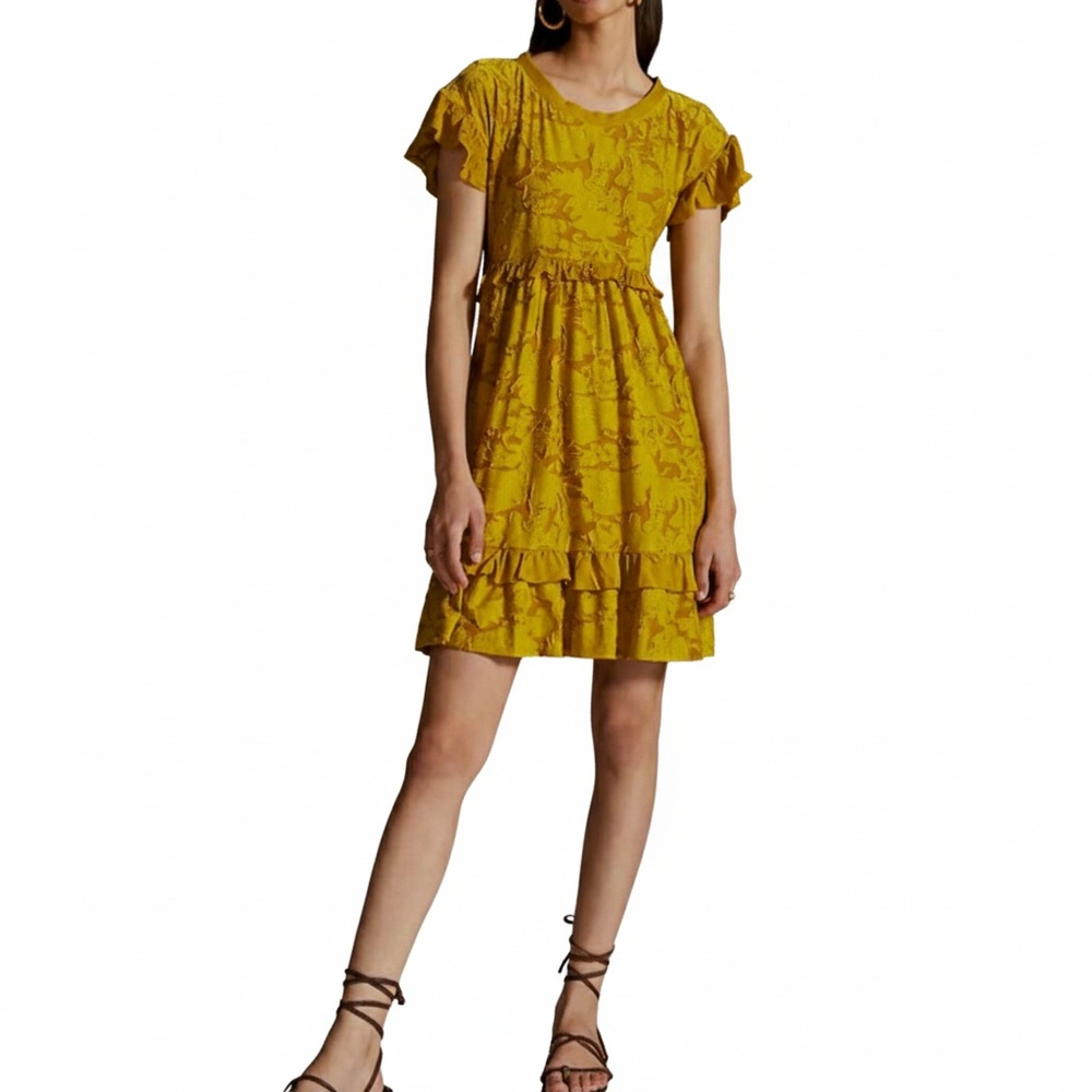 By Anthropologie Chartreuse Green Shabby Ruffle Mini Dress‎